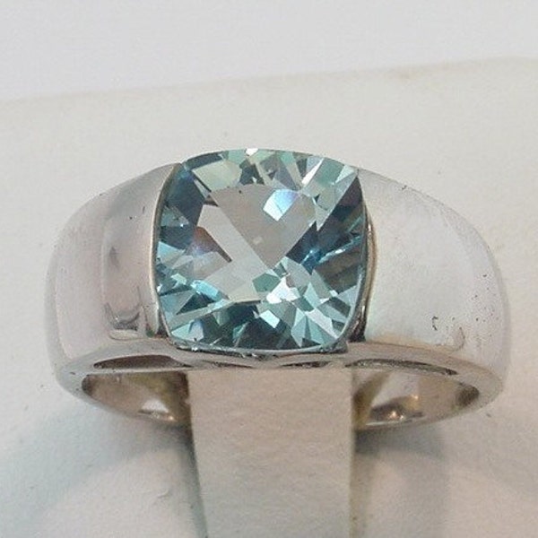 AAAA 1.75Ct Santa Maria Aquamarine 8x8mm 14K White gold ring 0355 MMM