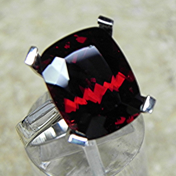 AAAA Natural Red Garnet Cushion Cut Untreated   14x11mm  10.97 Carats   in 14K white gold ring 1254