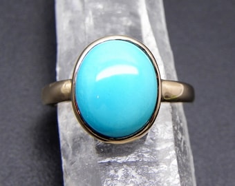 Bague en or jaune 14 carats ou 18 carats, turquoise d&#39;Arizona, 12 x 10 mm AAAA 2222