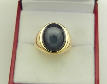 AAAA  Blue Star Sapphire  13x10mm    11.91 Carats   in Heavy 18K Yellow gold ring 15 grams w/ Certificate 2802