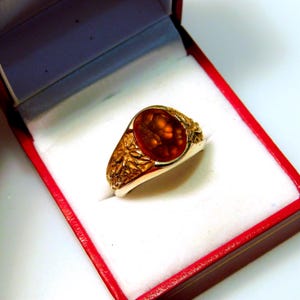 AAAA Imperial Fire Agate from Mexico 11x10mm  1.39 Carats in Heavy 14K Yellow gold ring   10 grams 1227