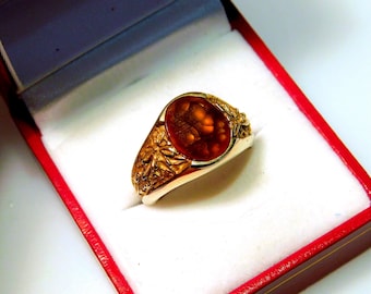 AAAA Imperial Fire Agate from Mexico 11x10mm  1.39 Carats in Heavy 14K Yellow gold ring   10 grams 1227
