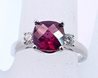 AAAA Rhodolite Garnet Diamond   1.48 Carats   14K white gold ring 0731 MMMM