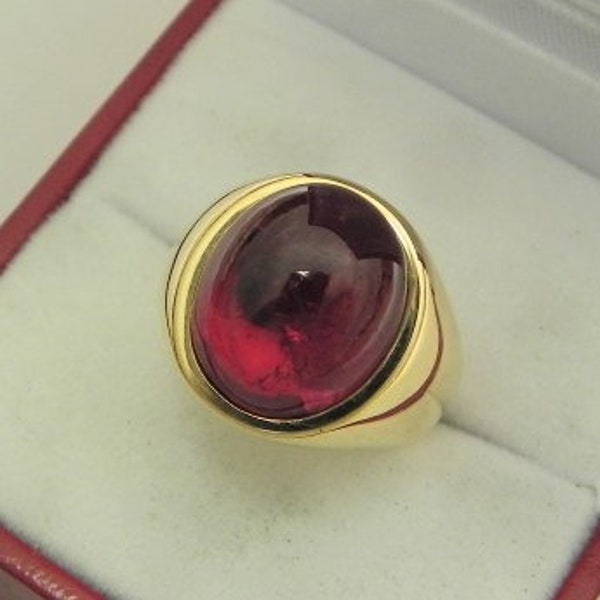 AAAA Rubellite Tourmaline  13x10mm    8.38 Carats   in Heavy 18K Yellow gold ring 15 grams 2817