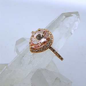 AAA Natural Salmon Peach Morganite untreated Pear shape 9x6mm 1.54 Carats in 14K Rose gold Engagement ring set with .30cts of diamonds MMM image 3