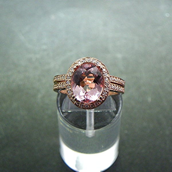 AAAA Pink Morganite Natural Unheated   10x8mm  2.33 Carats   in 14K rose gold diamond bridal set(.35ct) 1404 B108