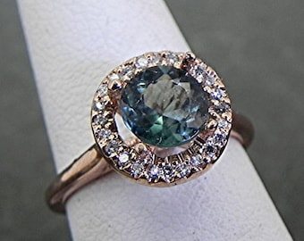 AAAA Green Tourmaline   6.85mm  1.07 Carats   14K rose gold Diamond ring (.20carats) 1008 DDD