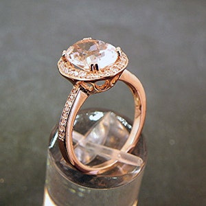 AAA White Topaz 10x8mm 3.33 Carats in a 14K ROSE gold ring with diamonds .32ct Ring Flawless Natural Untreated DDD image 3