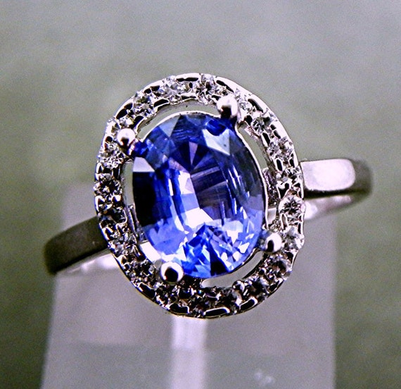 AAA Camelot Ceylon Blue Sapphire Natural Heated 8.5x6.5mm 1.71 Carats in a 14k White Gold Ring W .25 Carats of Diamonds W Certificate DDD Etsy