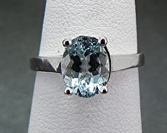 AAAA Blue Aquamarine   9x7mm  1.80 Carats   in 14K White gold Ring MMM