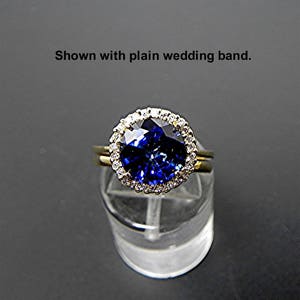 AAAA Blue Sapphire 10mm 5.00 carats in 14K White gold Diamond Halo ring with .25 carats of diamonds MMM image 9