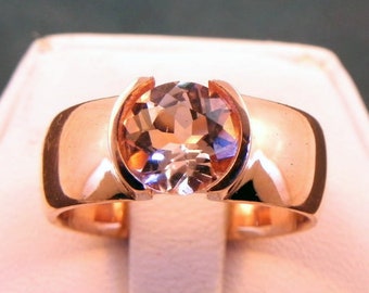 AAA Pink Morganite   6.80mm  1.08 Carats   in 14K rose gold ring. 1019 MMMM