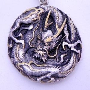 DRAGON Pendant Ready to ship Hand Made in sterling silver with Yellow diamonds and 24K gold accents. image 1