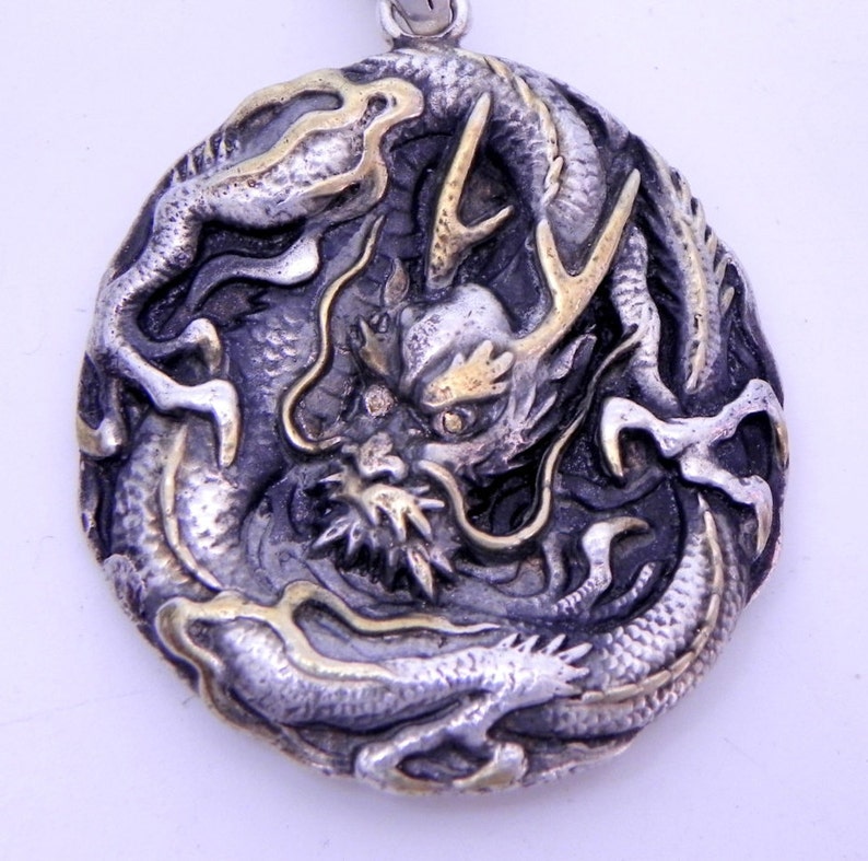 DRAGON Pendant Ready to ship Hand Made in sterling silver with Yellow diamonds and 24K gold accents. image 1