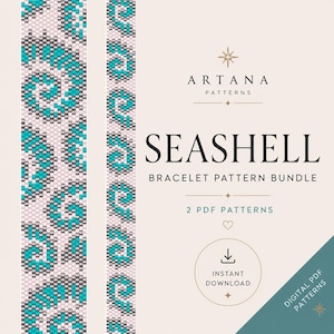 Seashell Peyote Bracelet Pattern Bundle 2 Widths, Miyuki Delica Beading PDF, Ocean Seed Bead Pattern, Instant Download
