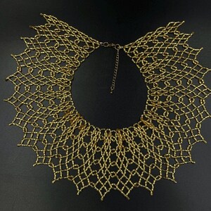 Handmade Gold Beaded Lace Choker: Elegant Statement Collar Necklace