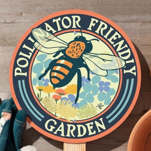 Bee Pollinator Friendly Garden Sign Wooden 24" Fir Stake