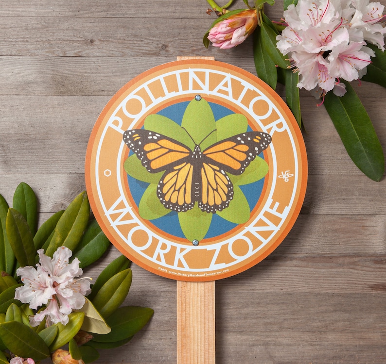 Butterfly Pollinator Work Zone Garden Sign Wooden 24" Fir Stake