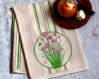 Cebollino fresco - Toalla de tela de saco - Papel de regalo Furoshiki, estampado en serigrafía sobre algodón