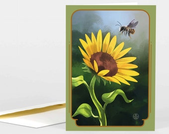 Bumble Bee in Sunflower Greeting Card