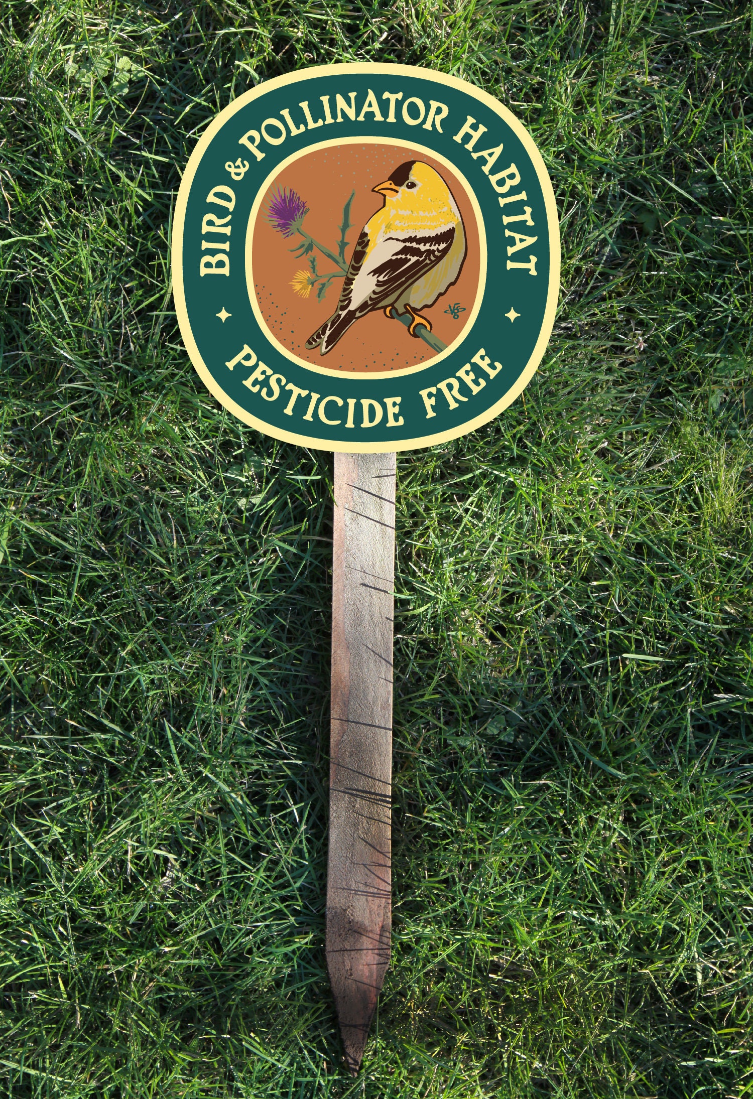 Goldfinch Bird & Pollinator Habitat - Pesticide Free Garden Sign