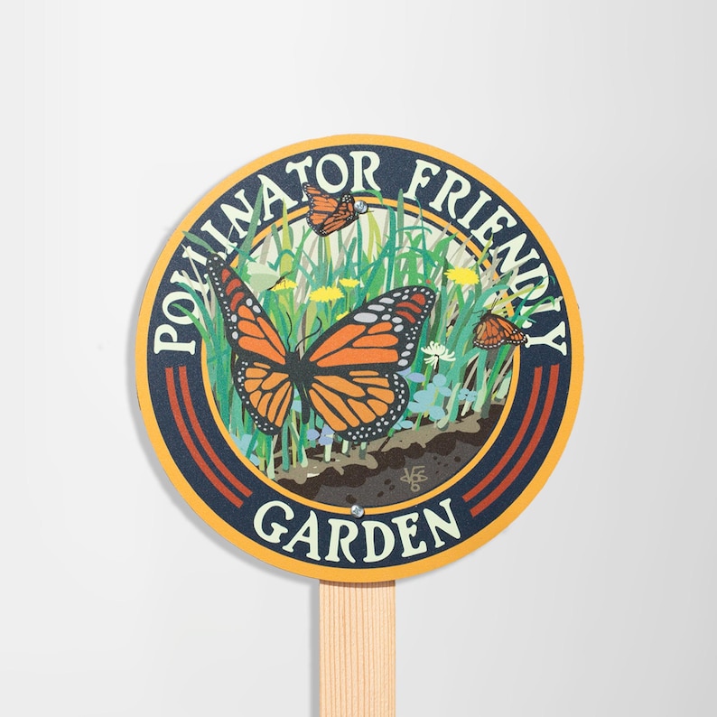 Butterfly Pollinator Friendly - Garden Sign Wooden 24" Fir Stake