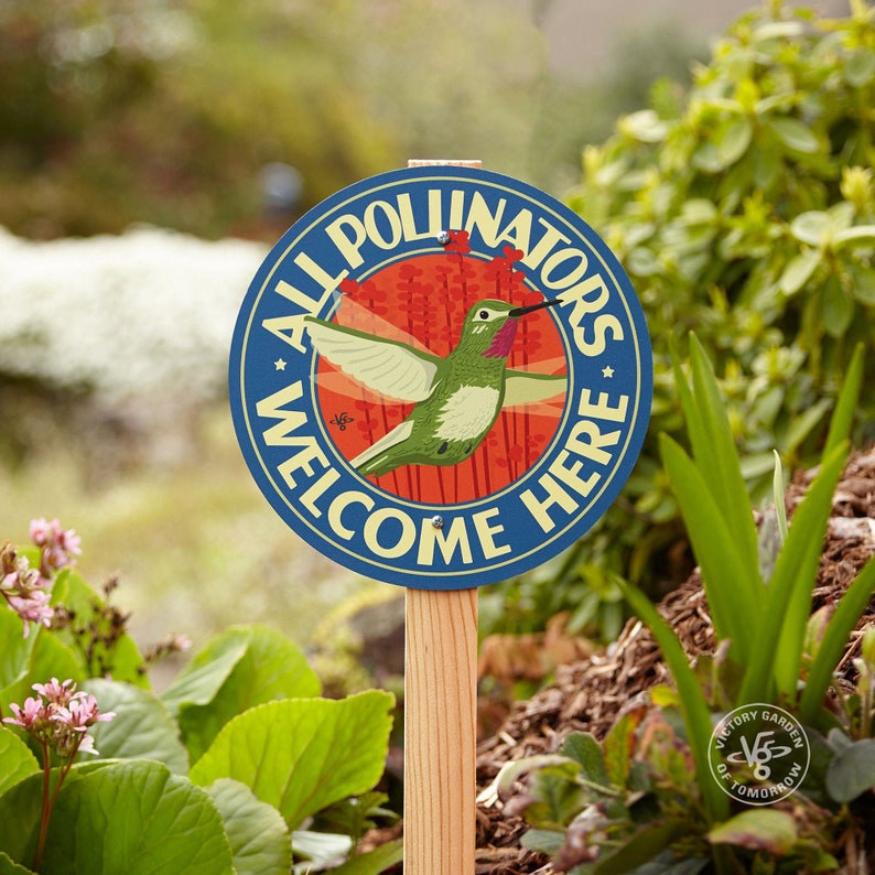 All Pollinators Welcome Here Garden Sign image 1