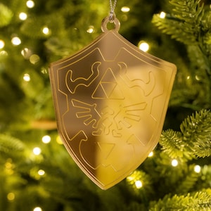 Hyrule Triforce Golden Power Master Force Ultimate Power Hylian Shield Christmas Ornament Video Game Childhood Gift Made of Mirrored Acrylic