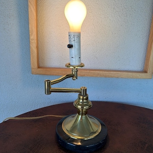Vintage brass adjustable swing arm table lamp with marble base