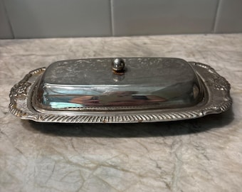 Silver Butter Dish with plastic tray- rust pictured