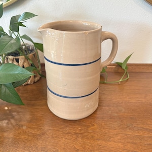 Vintage Blue Stripe Farmhouse Stoneware Pottery Pitcher Vase - Etsy