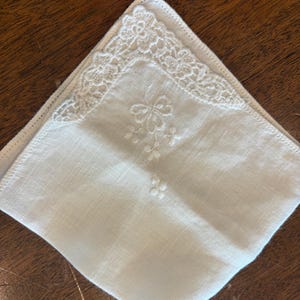 Vintage white cotton  embroidered handkerchief