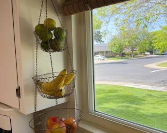 Cesta colgante de alambre vintage de 3 niveles para frutas