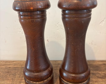 Vintage wood salt and pepper mill grinder