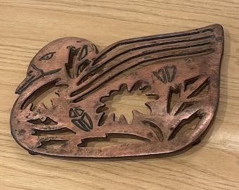 Salvamanteles vintage de cobre con forma de pato/pájaro