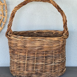 Beau Panier Ancien En Osier Français - 35x28x26cm - Années 1950