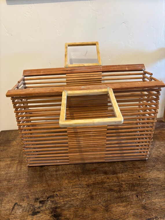 Vintage rectangular basket bag - Collapsable - image 2