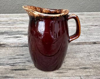 Ancien Pot pichet brutaliste en grès marron du Berry vintage carafe