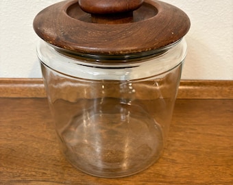 Goodwood glass cookie jar with a teak wood lid