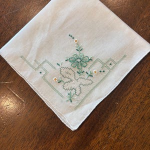 Vintage white cotton embroidered handkerchief