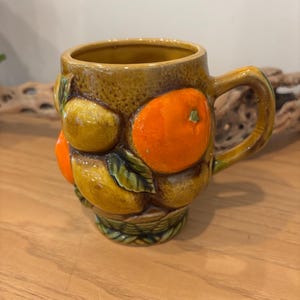 Vintage Inarco Gold Oranges and Blossoms Porcelain Ceramic Florida Mug