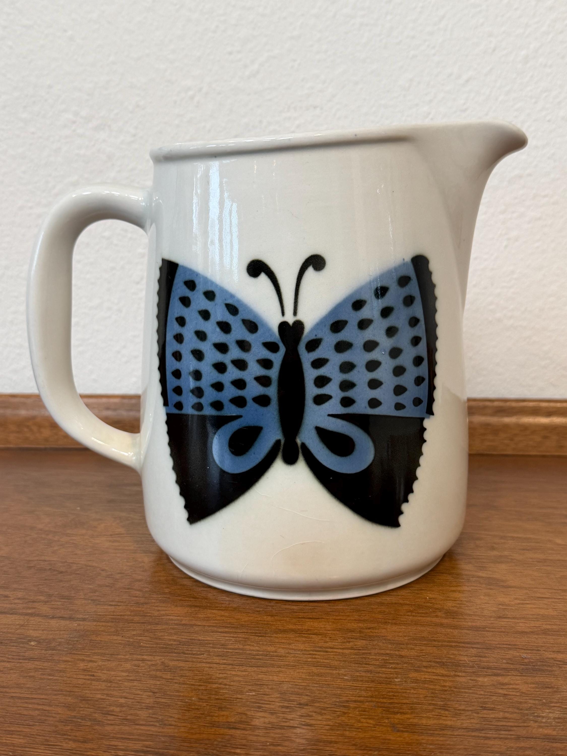 Vintage Arabia Finland Perho Series Butterfly Pottery Pitcher Vase