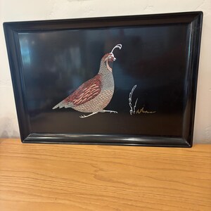 Wood Inlay Octagon Couroc Monteray Quail Lacquer tray