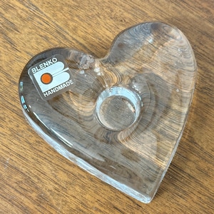 Vintage Blenko Handmade Glass Heart Candle