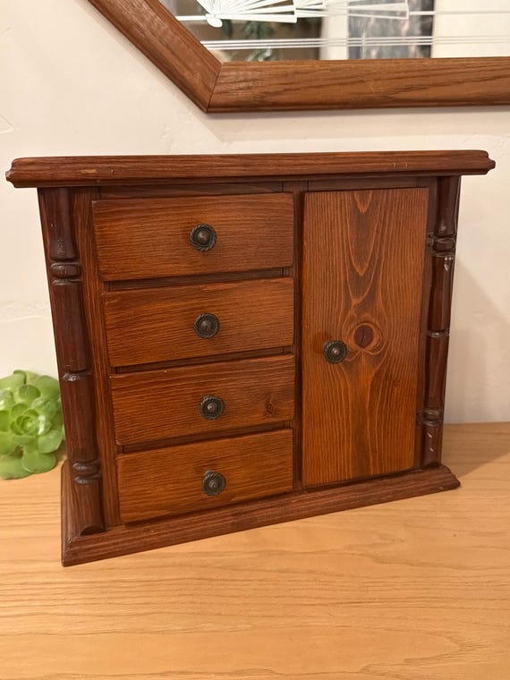 Vintage wooden Jewelry box armoire cabinet
