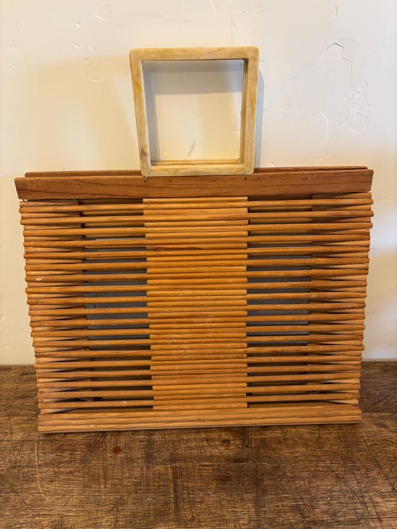 Vintage rectangular basket bag - Collapsable - image 1