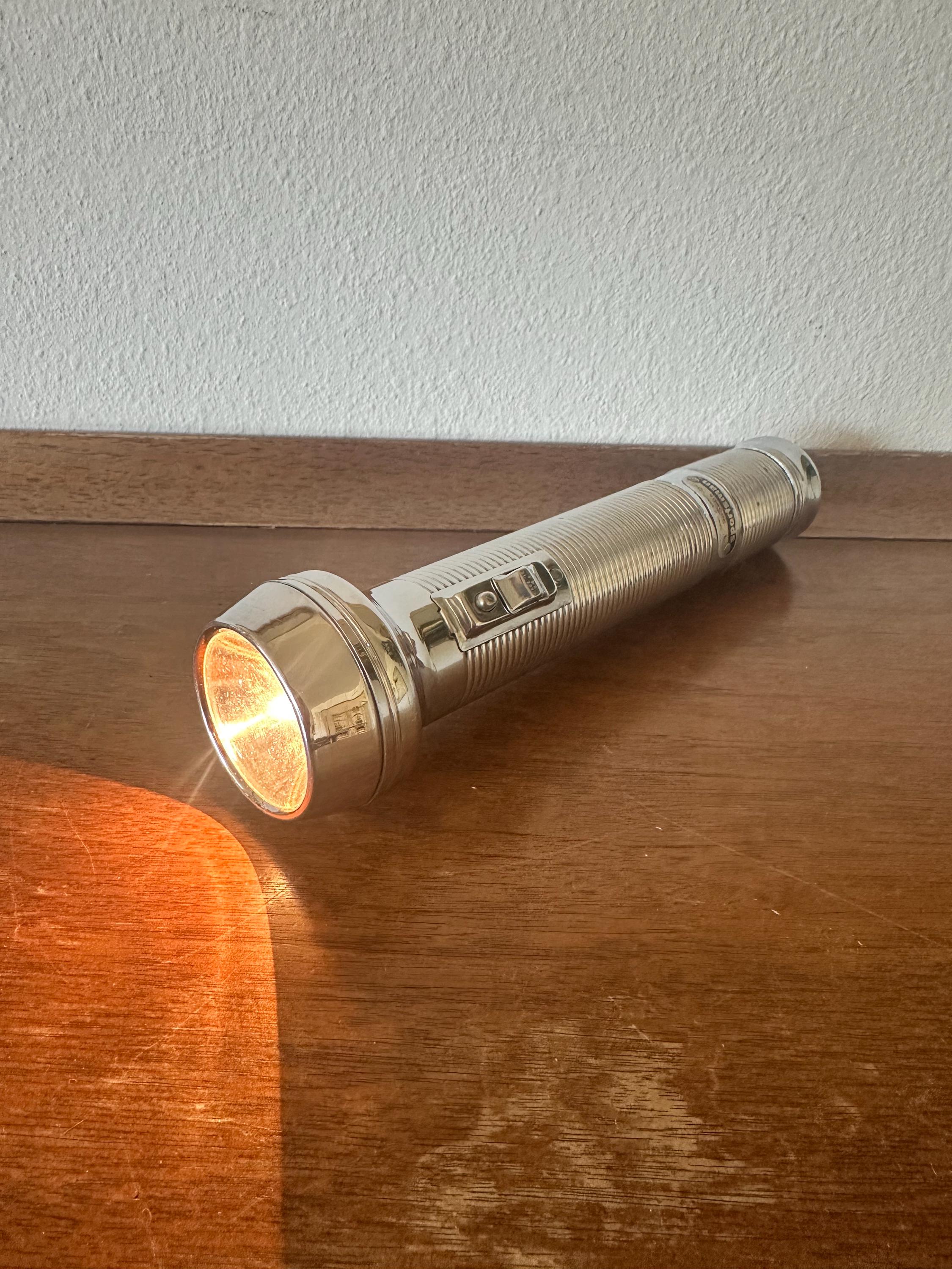Lampe De Poche Vintage Ray-O-Vac Sportsman, Chrome Côtelé, Fonctionne Avec Piles D – USA