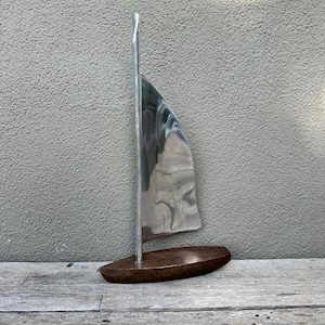 Mid Century Minimalist Design Silver Cast wood Sailboat