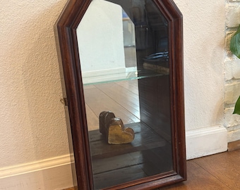 Gothic style arched curio cabinet, wall-mount.  ***message for accurate shipping***