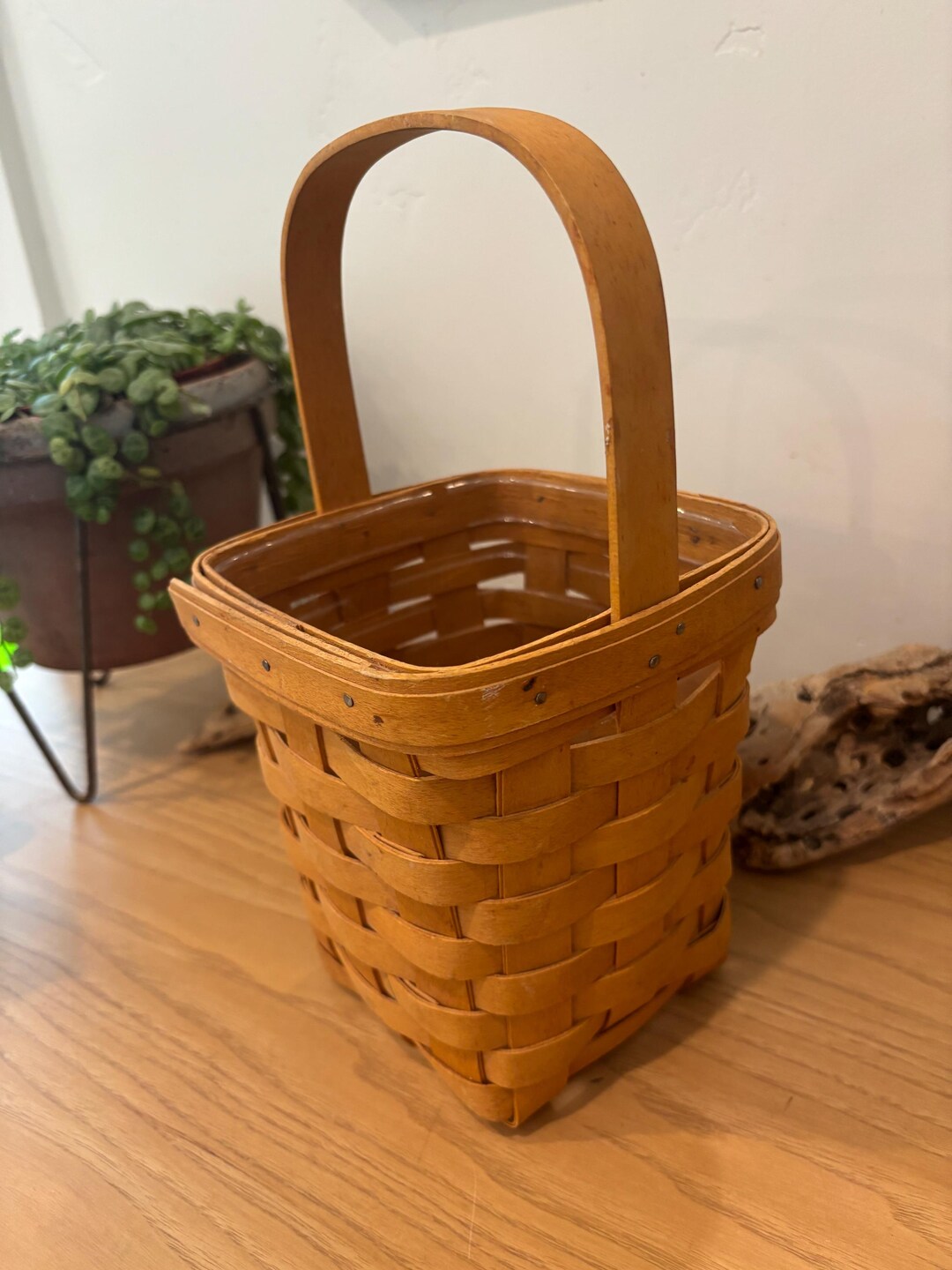 小物入れ Longaberger basket Vintage Square Longaberger Woven Handled Basket With Liner - Etsy